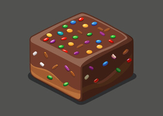 Cute Cartoon Chocolate Fudge Brownie Bar Decorated with Sprinkles and Candies