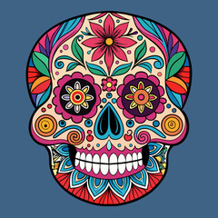 Vibrant Colorful Sugar Skull with Floral Design