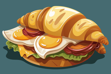 Delicious Croissant Sandwich with Fried Eggs