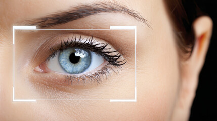 Close up of blue eye with digital interface overlay symbolizes intersection of technology and cybersecurity