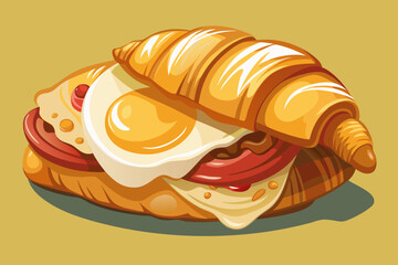 Delicious Croissant Sandwich with Egg and Sausage