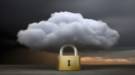 Cloud hovers over padlock symbolizing cybersecurity in digital landscape