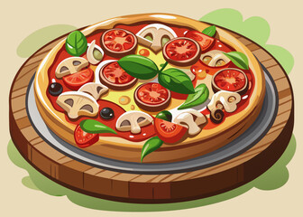 Delicious Vegetarian Pizza on Wooden Board