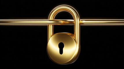 Golden padlock symbolizes cybersecurity and protection against threats. shiny lock on black background conveys security and trust