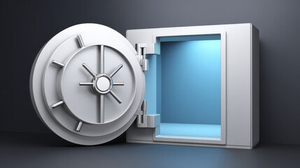 Open safe with glowing blue interior symbolizes modern cybersecurity and protection