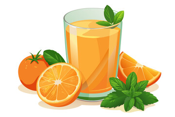 Fresh Orange Juice with Mint Leaves and Oranges