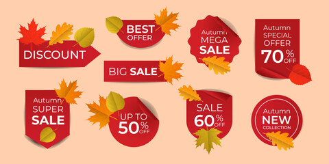 Vector set of sticker templates for shopping, sales, special offers for the fall season.