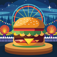 Delicious Burger at a Night Carnival Food Stand