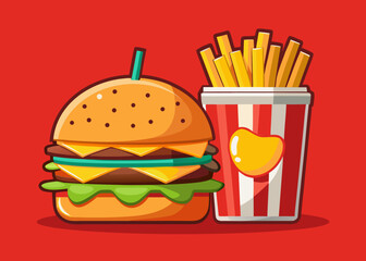 Cartoon Hamburger and French Fries Meal