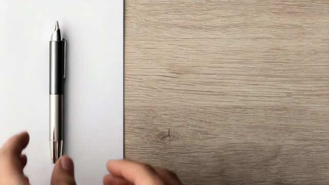 Pen on a sheet of paper on a wooden surface