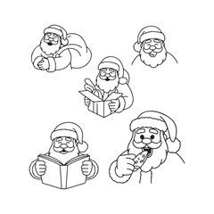 Black Line Art Santa Claus in Various Poses Vector Illustration