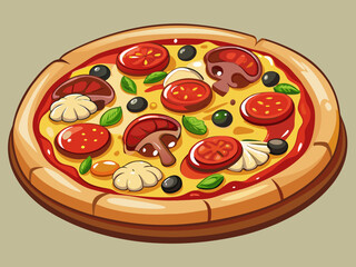 Delicious Cartoon Pizza with Toppings