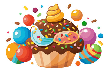 Delicious Colorful Cupcake with Candies and Sprinkles