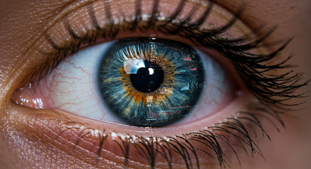 Fototapeta premium Close up of human eye with blue green iris