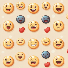 Obraz premium Generation Z enjoys a vibrant pattern of emojis representing various emotions on a neutral background, reflecting contemporary communication trends