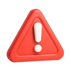 3d red warning triangle with white exclamation mark isolated on transparent background