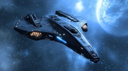 Futuristic spaceship in deep space (1)
