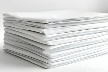 A neat stack of blank white papers, ideal for illustrating concepts related to paperwork, office supplies, or data storage.