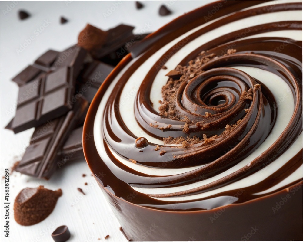 Fototapete glossy layers of melted dark and milk chocolate in a mesmerizing spiral pattern