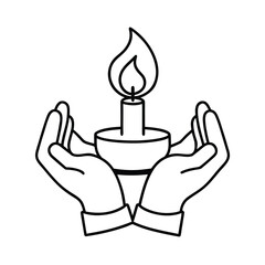 candle in hands outline vector illustration