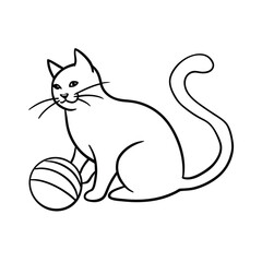 cat playing yarn ball line sketch art
