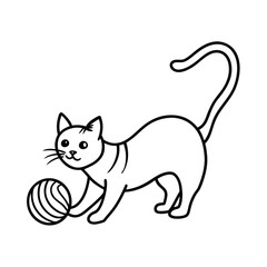cat playing yarn ball line sketch art