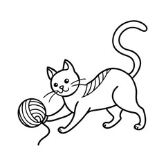 cat playing yarn ball line sketch art