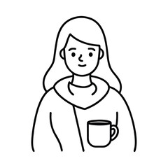cozy coffee girl outline illustration