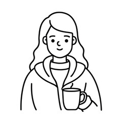 cozy coffee girl outline illustration