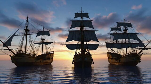 The Ni&ntilde;a, The Pinta and The Santa Mar&iacute;a. Spanish America Exploration.