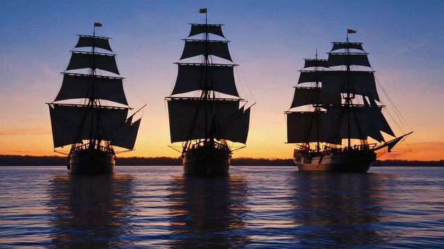 The Ni&ntilde;a, The Pinta and The Santa Mar&iacute;a. Spanish America Exploration.