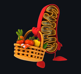 Fun 3D cartoon mitochondria with vegetables