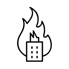 Building on fire icon simple black and white illustration
