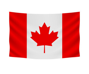 Realistic hanging flag of Canada. Empty  fabric banner illustration design.
