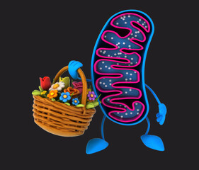 Fun 3D cartoon mitochondria with flowers