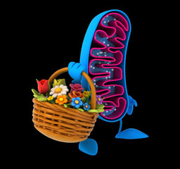 Fun 3D cartoon mitochondria with flowers