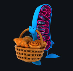 Fun 3D cartoon mitochondria with pastries