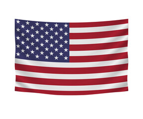 Realistic hanging flag of United States. Empty  fabric banner illustration design.