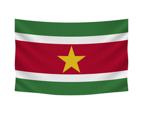 Realistic hanging flag of Suriname. Empty  fabric banner illustration design.