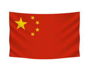 Realistic hanging flag of China. Empty  fabric banner illustration design.