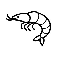 Simple black outline drawing of a shrimp on white background
