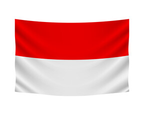 Realistic hanging flag of Indonesia. Empty  fabric banner illustration design.