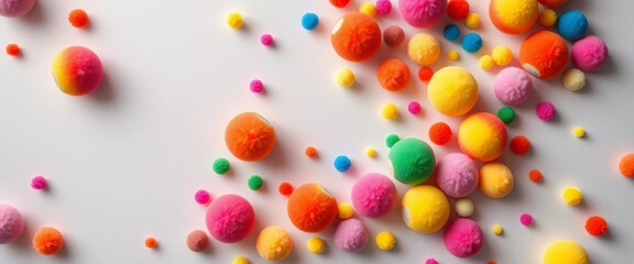Joyful rainbow balls scattered on a light gray background,  birthday,  kids party