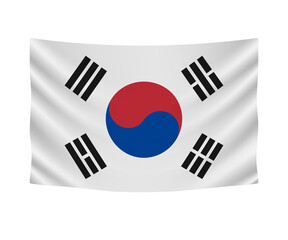 Realistic hanging flag of South Korea. Empty  fabric banner illustration design.