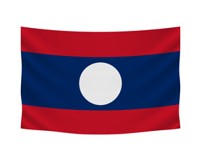 Realistic hanging flag of Laos. Empty  fabric banner illustration design.