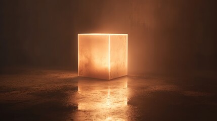Illuminated cube on reflective surface