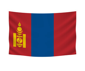 Realistic hanging flag of Mongolia. Empty  fabric banner illustration design.