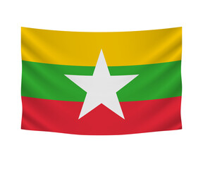 Realistic hanging flag of Myanmar. Empty  fabric banner illustration design.