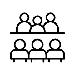 Simple iconography of two rows of people sitting together
