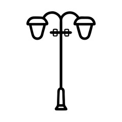 Classic black and white icon of a double headed street lamp